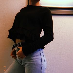 Black ruffled cropped shirt